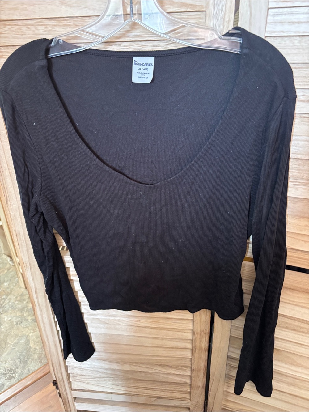 No Boundaries Black Ribbed Low Scoop Neck Long Sleeve Top XL